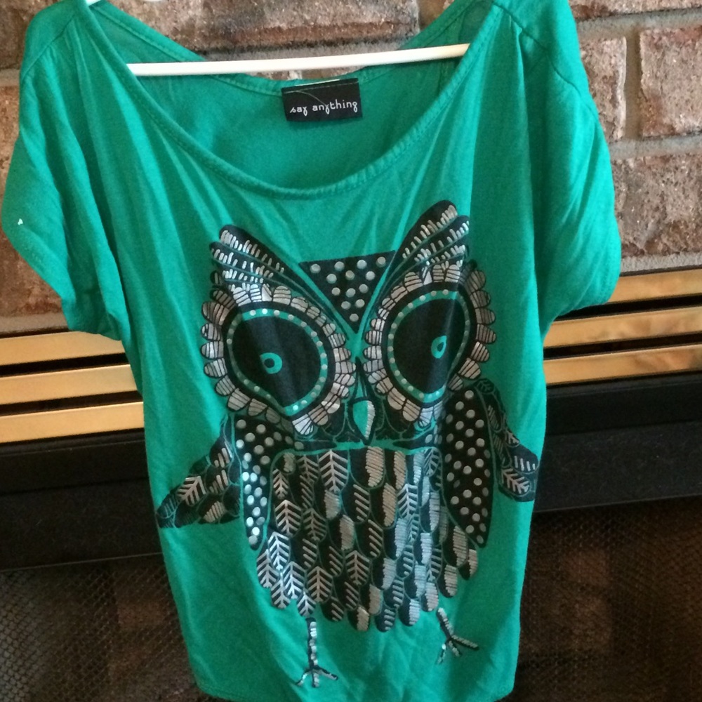 Green and silver owl crop top